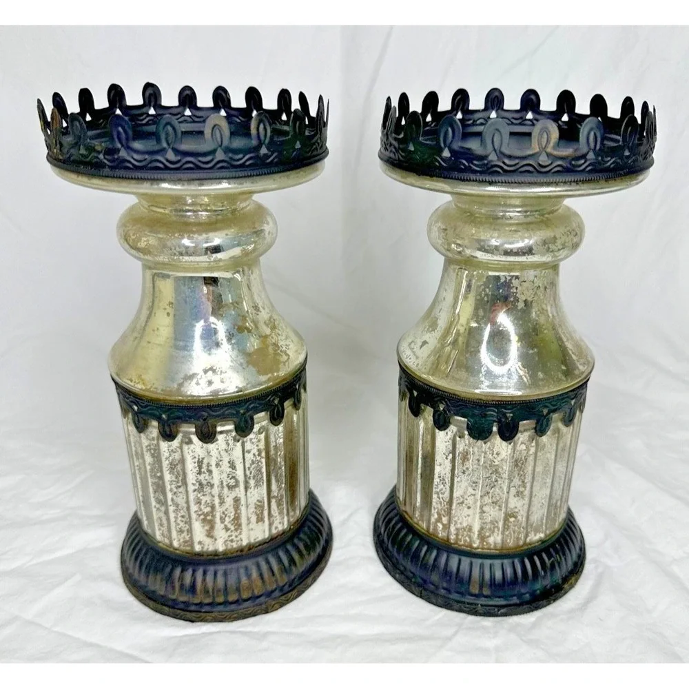 Pottery Barn Mercury Glass Candle Stick Holders Set 10